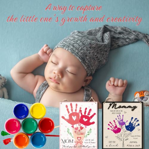 Pink Floral Bouquet DIY Baby's First Mothers Day Handprint Making Sign