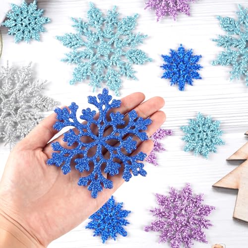 36pcs Light Purple Blue Silver Christmas Snowflake Ornaments (36 Count)