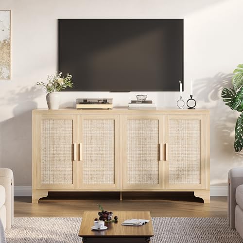 Natural Rattan Storage Cabinet with Shelves