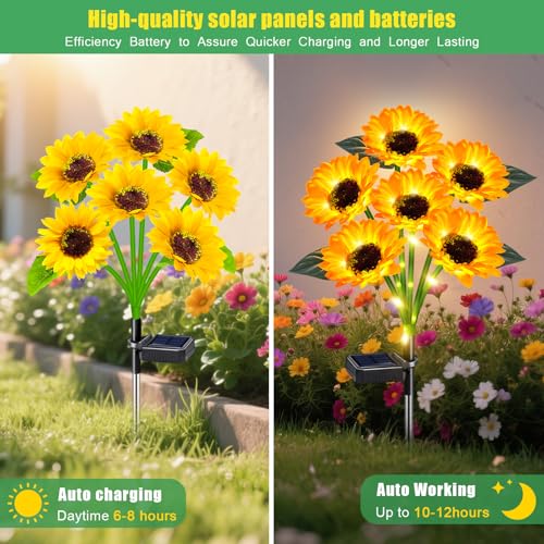 6 Pack Sunflower Solar Garden Lights Decorative Solar Landscape Lights (2 Count)