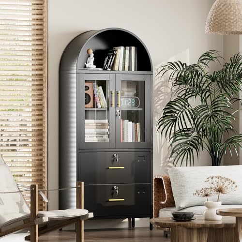Tall Black Arched Bookcase