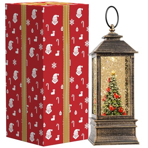 10'' Lighted Christmas Tree Cardinal Music Snow Globe Water Lantern with Swirling Glitter Decoration for Christmas Home