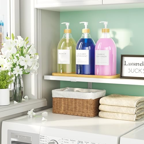 3 Pack White Liquid Laundry Detergent Dispenser with Bamboo Tray