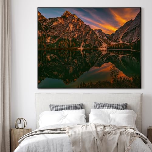 36"x46" Extra Large Framed Wall Art Majestic Mountain Landscape Reflected in Lake at Sunset for Home Living Room Bedroom Decor