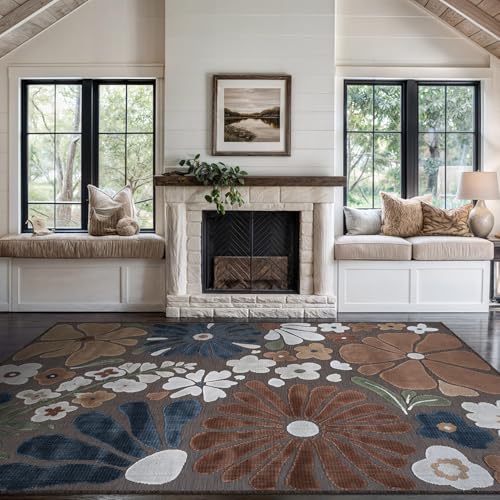 Outdoor Rug 9x12 Large Modern Floral Tropical Area Rugs for Outdoor and Indoor Patio Easy to Clean Non Shedding Living Room Porch Garden Washable Outside Carpet (108 Sq Ft)