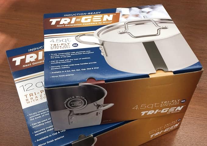 WINCO Tri-Ply Stock Pot, 6-quart-qt-6qt, Silver