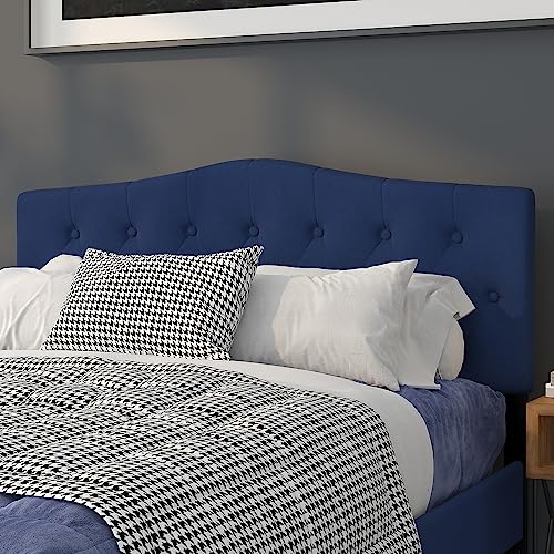 Cambridge Button Tufted and Diamond Stitched Upholstered Queen Size Headboard in Navy Fabric