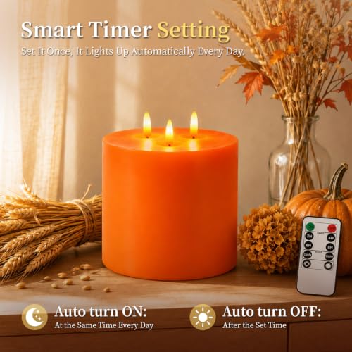 3 Wick Extra Large Flameless Pillar Candle with Timer Remote