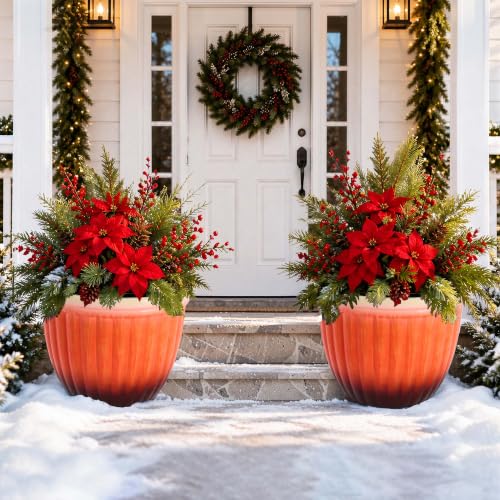 Autodaya 15" Large Planters For Outdoor Plants Set Of 2 Plastic Flower Pots (2 Count)