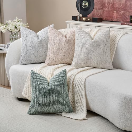 Striped Throw Pillow Covers 24x24 Set of 2 Cream Grey Textured Boucle Chic Morden Boho Accent Farmhouse Square Decorative Couch Pillow Covers for Home Decor Bed Sofa Living Room (2 Count)