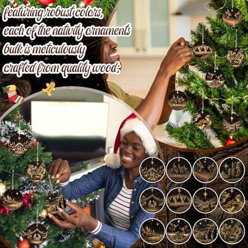 60 Pcs Christmas Ornaments Nativity Scene Wooden (60 Count)
