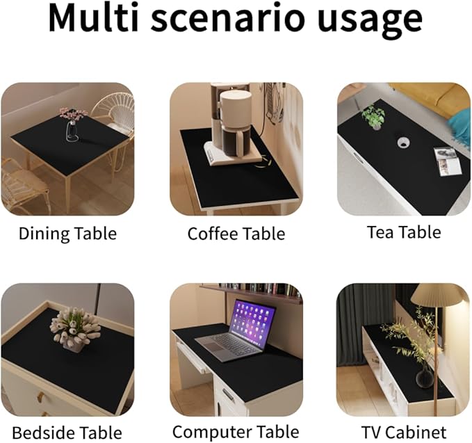 Leather Table Cover,1.8mm Thick,12x48 Inch Desk Cover,Dresser Cover Top,Dresser Protector Top,Dresser Cover,End Table Cover.(Black+Black,12x48)