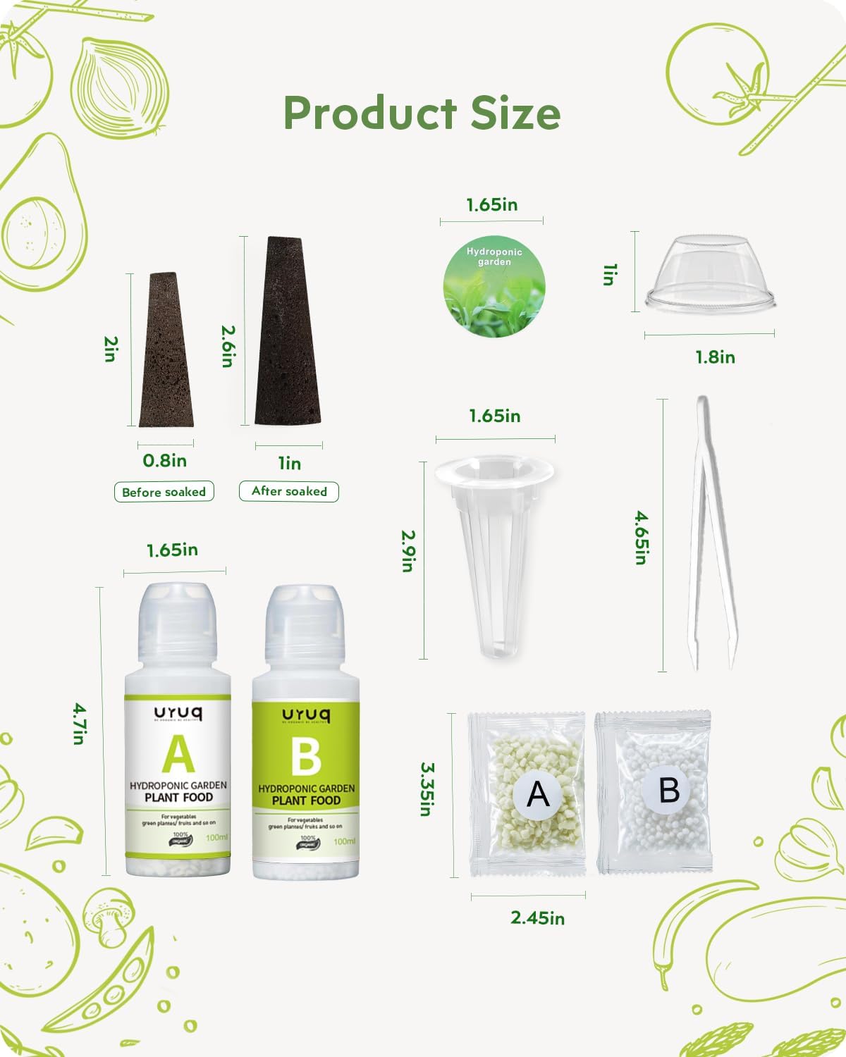 188Pcs Hydroponic Pods Supplies: Grow Anything Kit with 45 Grow Sponges, 45 Grow Baskets, 45 Grow Domes, 45 Pod Labels, 8 A&B Plant Food - Compatible Hydroponics Growing System Most Brands