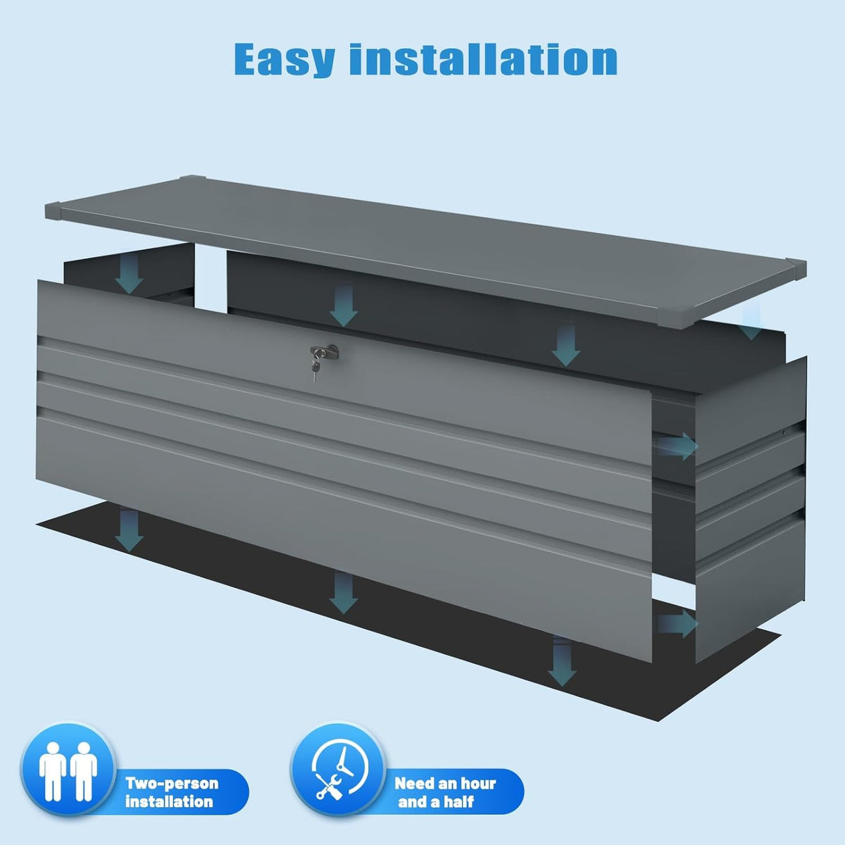 260 Gallon Outdoor Storage Box Waterproof, Extra Large Metal Deck Box and Patio Cushion Box for Storing Gardening Tools, Pool Supplies