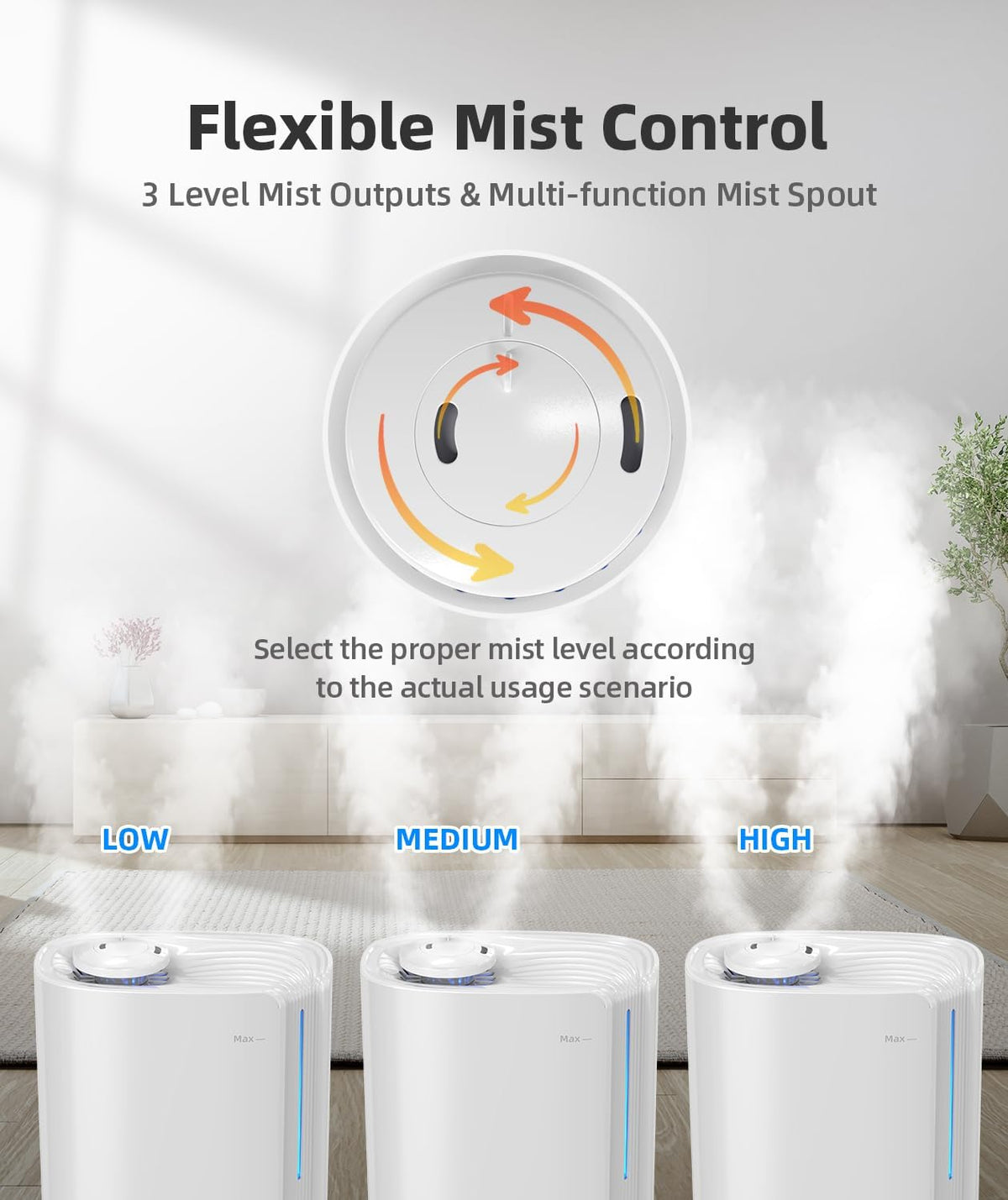 BREEZOME 6L Humidifiers for Bedroom Large Room & Essential Oil Diffuser, Ultrasonic Top Fill Cool Mist Humidifiers for Baby, Plants, Nursery Last up to 60 Hours, Smart Humidistat Control, Quiet, White