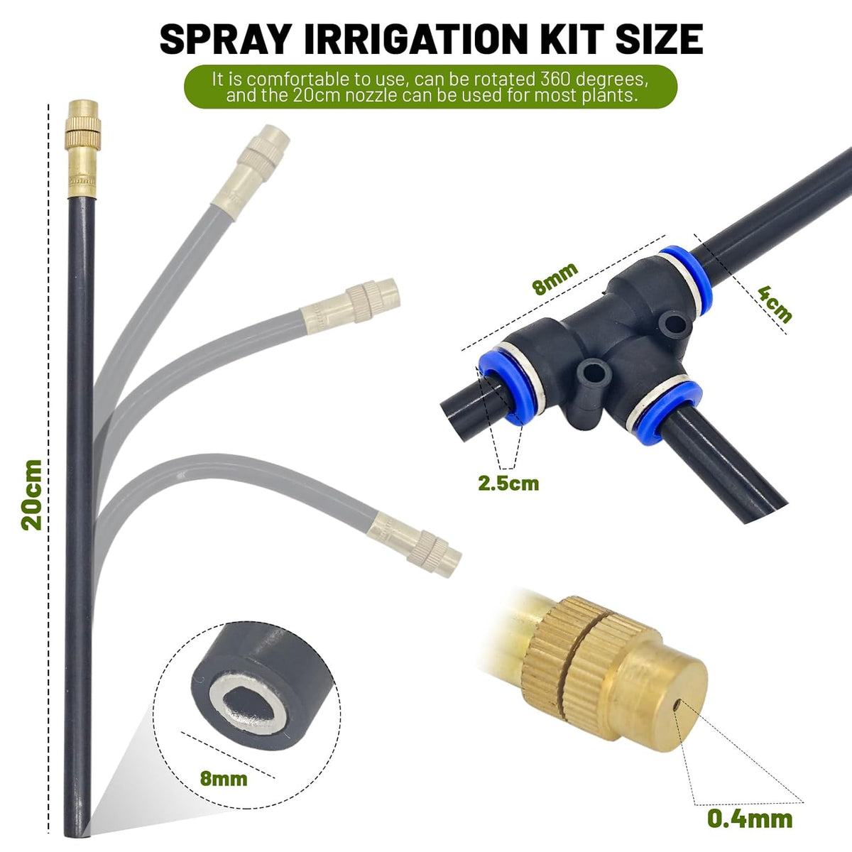 360° Adjustable Drip Irrigation System - 40FT Garden Watering System with 13 Nozzles, Garden Irrigation System, Greenhouse Accessories, Atomizing System for Yard, Lawn, Plants, 5/16 inch Hose