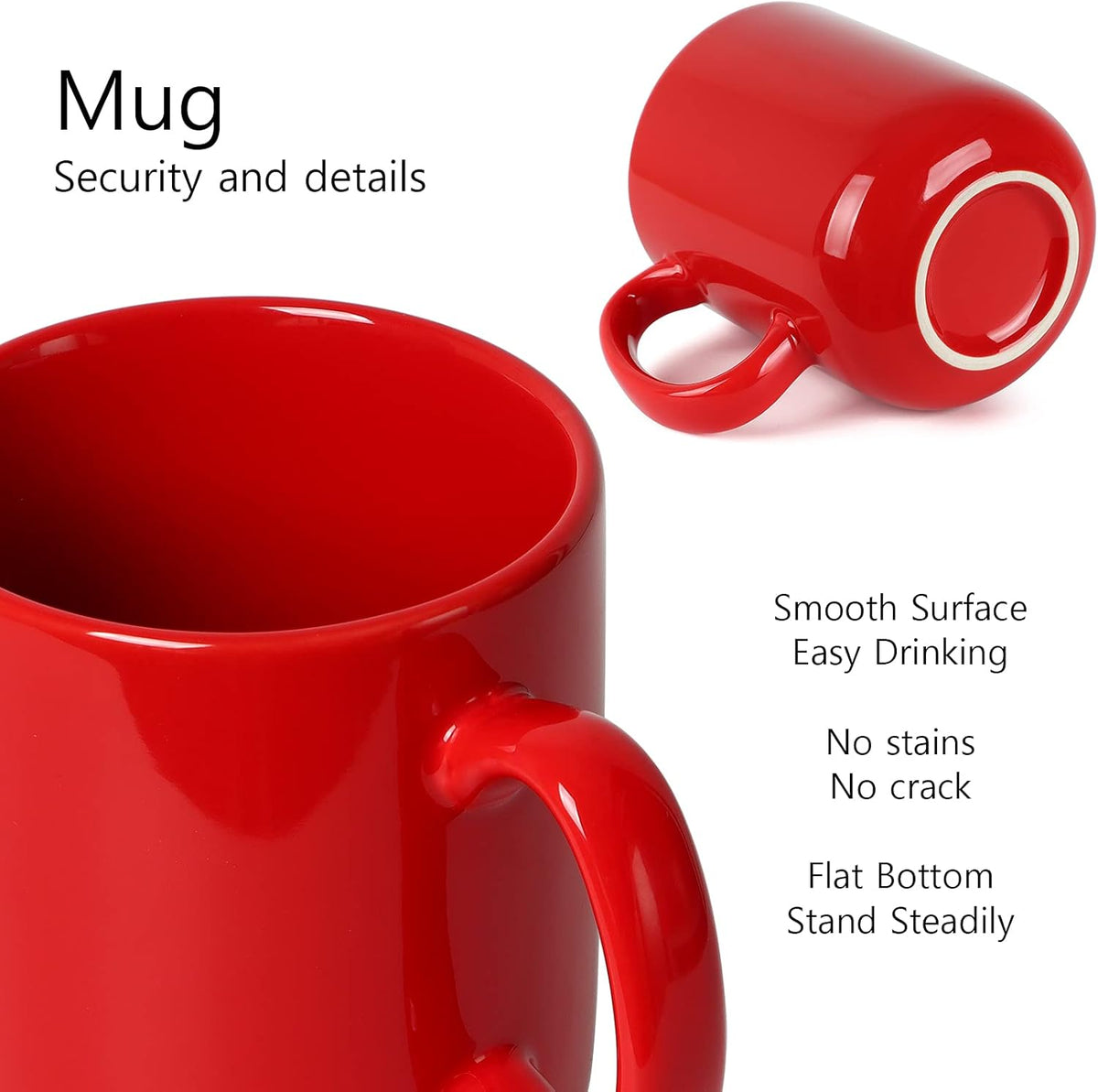 Smilatte 20 OZ Large Coffee Mug, M016 Plain Ceramic Boss Big Tea Cup with Handle for Dad Men, Set of 2, Red