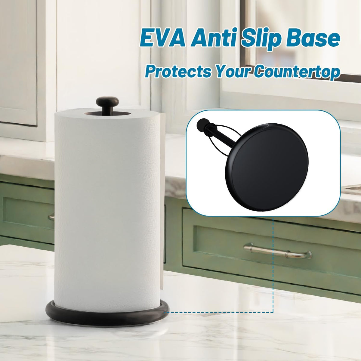 VEHHE Paper Towel Holder Countertop with Weighted Base, One-Handed Tear Paper Towel Holder with Damping Function and EVA Non-Slip Pad for Bathroom and Kitchen