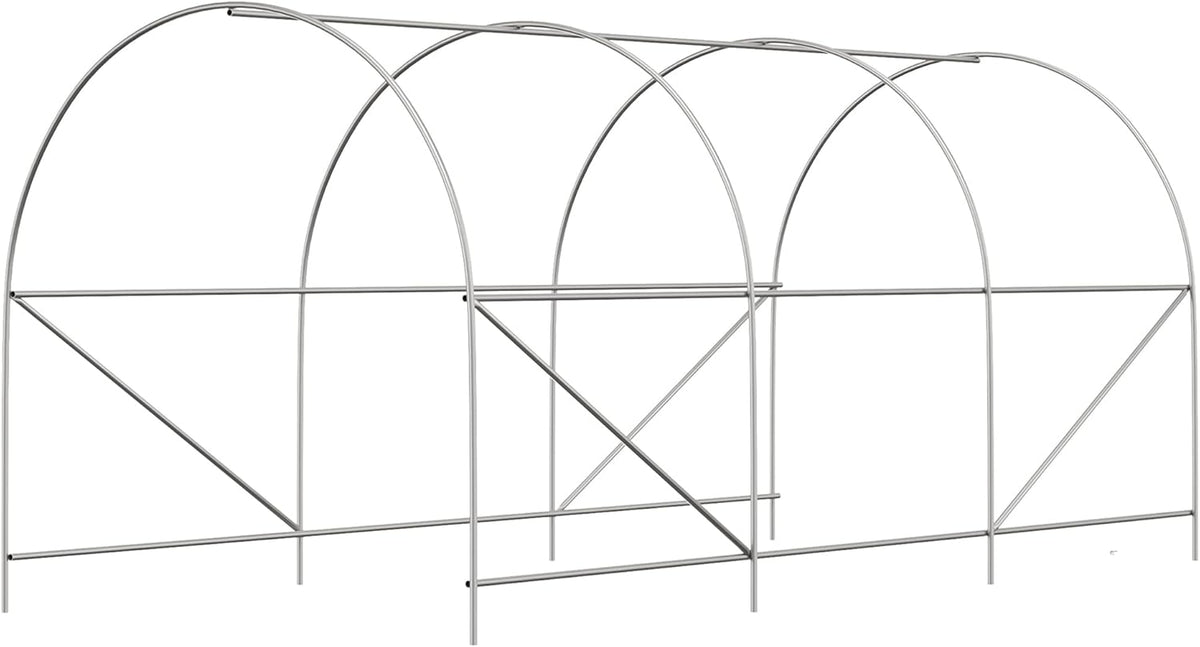Outsunny 15' x 7' x 7' Walk-in Tunnel Greenhouse, Large Heavy Duty Garden Hot Green House Kit with 6 Roll-up Windows & Roll Up Door, Steel Frame for Garden Plants, White