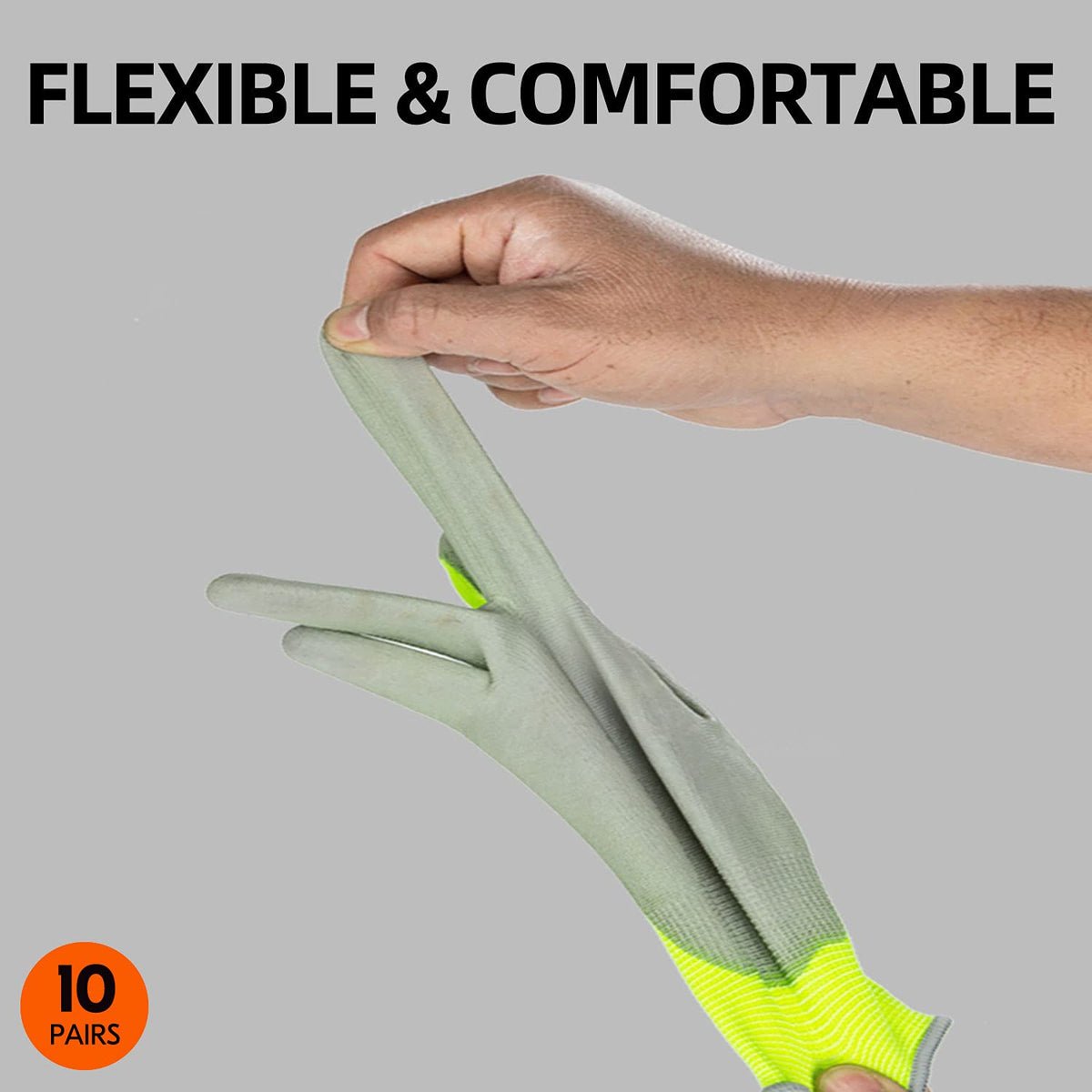 Vgo... 10-Pairs Safety Work Gloves, Gardening Gloves, Polyurethane Coated, Dipping Gloves, Latex Free (Size M, Yellow, PU2103)