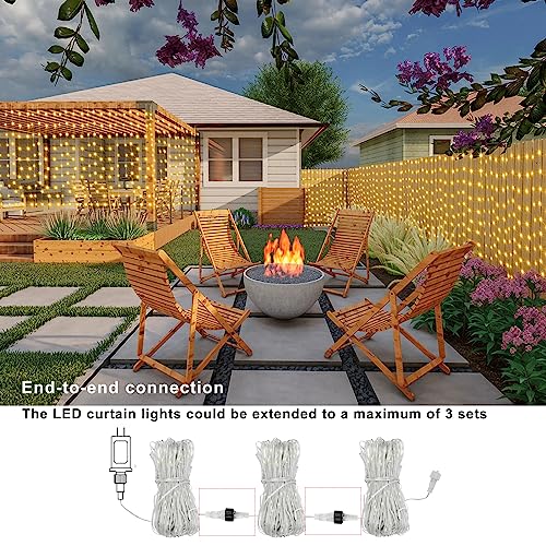 20Ftx3Ft Curtain Lights Outdoor LED Fence Lights with Remote Timer (300 Count)