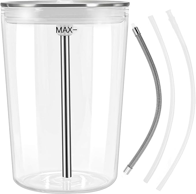 Glass Milk Container with Stainless Steel Milk Pipe Casing and HP3 Adapter Compatible with Jura Coffee Machine Models E8, S8, Z8, Z6 (16.9oz),Replaceable for 72570
