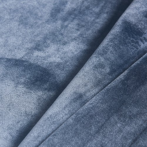 Super Soft Luxury Velvet Stone Blue Set of 2 Blackout Drapes Room Darkening Curtains Panel Grommet Drapery 52 by 84