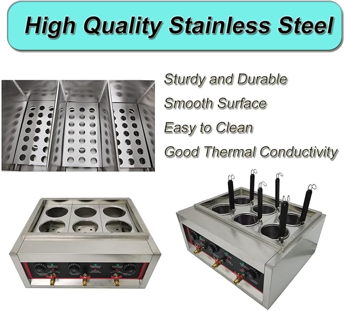 220V Commercial Pasta Cooker with 6 Noodle Filter Electric Pasta Cooking Machine Multifunctional Pasta Warmer Noodles Cooker 6KW for Cooking Dumplings NoodlesVegetables 30-110โ