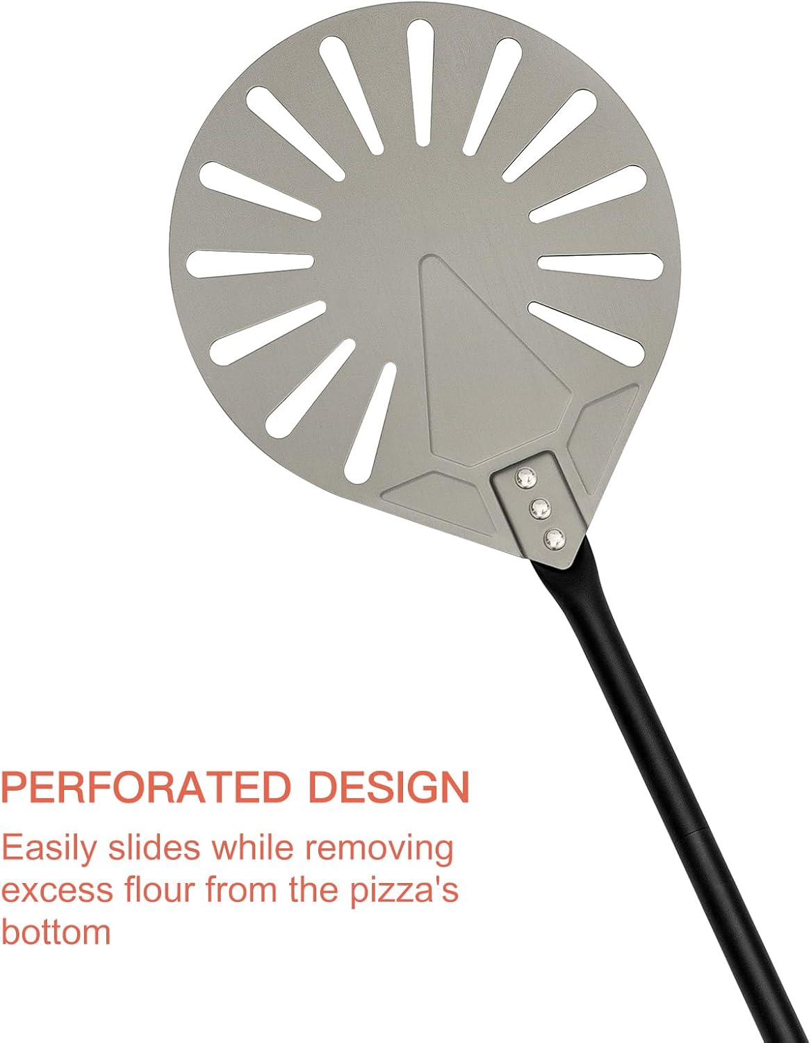 G.a HOMEFAVOR 9" x 10" Perforated Pizza Peel 47 Inch overall, Rectangular Aluminum Pizza Turning Peel with Extended Silcone Handle for Baking Pizza Brick Oven