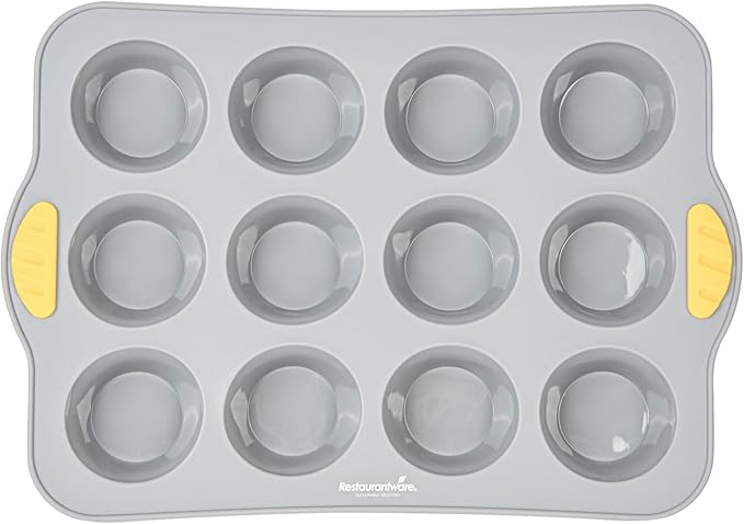 Restaurantware Silicone Baking Molds Pack of 10 Non-Stick Muffin Molds with Handles 12 Compartments, Oven-Friendly Dishwashable Freezer-Friendly Heat-Resistant Gray Silicone Cupcake Muffin Pans