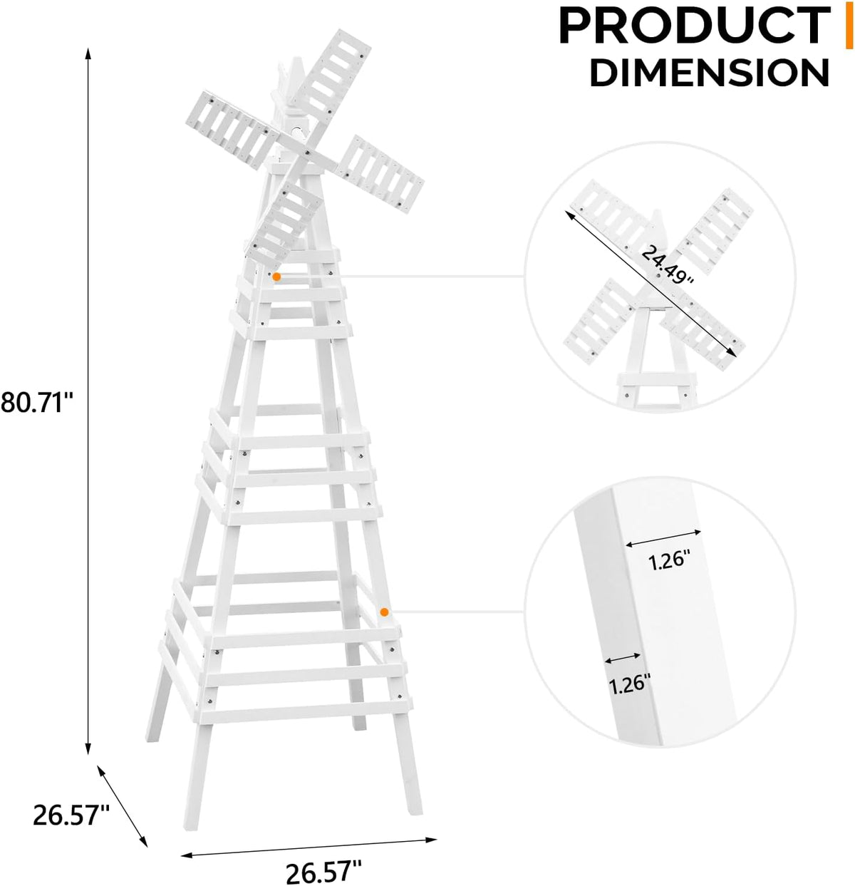VINGLI Outdoor Yard Windmill, Wooden Wind Spinner for Garden Lawn Yard Patio Decoration (White, Large)