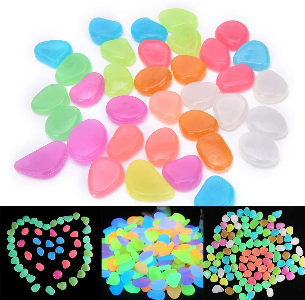 Oubest Glow in The Dark Pebbles/Glow Stones/Glowing Rocks Blue Decor for Garden/Fish Tank/Aquarium/Walkway/Driveway/Plant Pots/Bonsai (500, Multi-Colored)