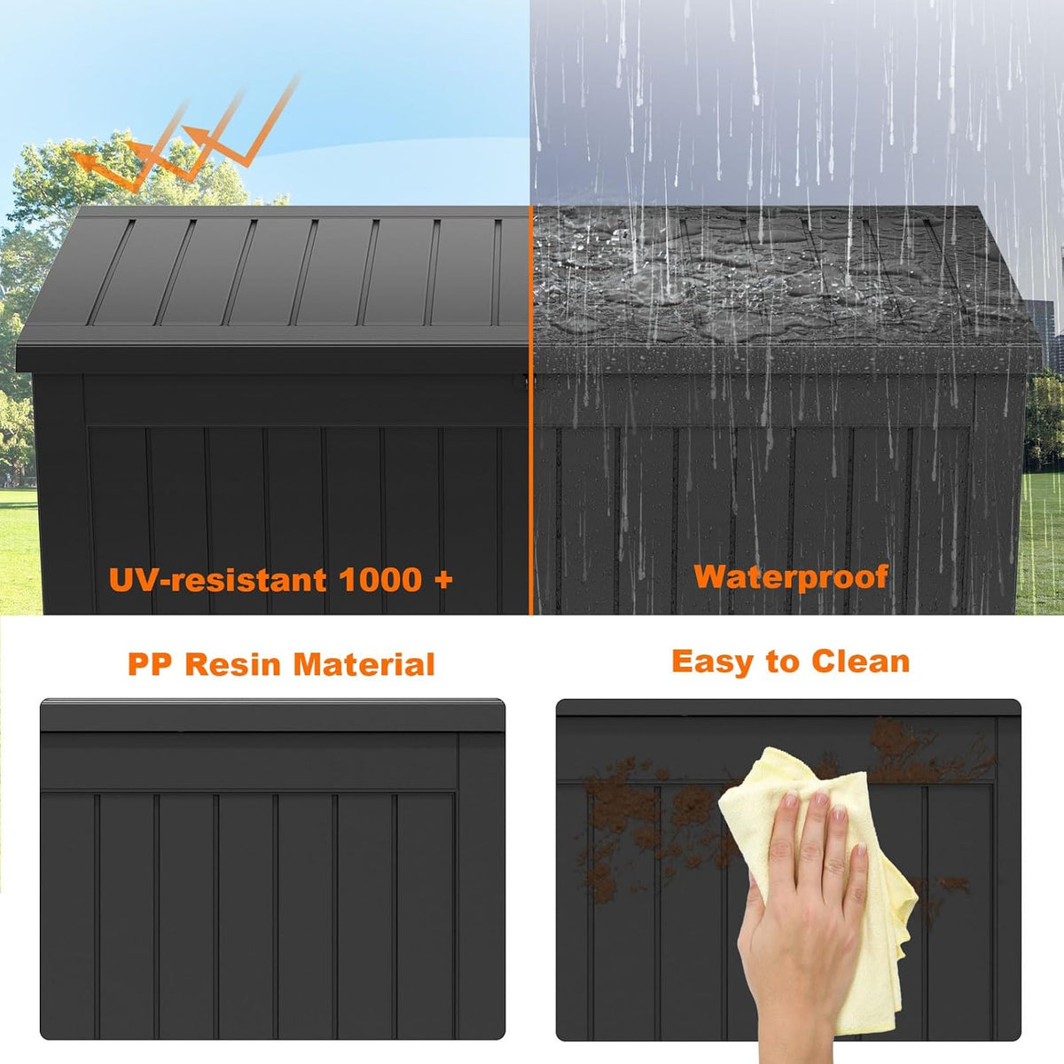 XXL 230 Gallon Large Resin Deck Box, Outdoor Lockable Storage Box for Patio Cushions Storage Furniture, Pool Supplies, Garden Tools, Weatherproof and UV Resistant- Black (230 Gallon)