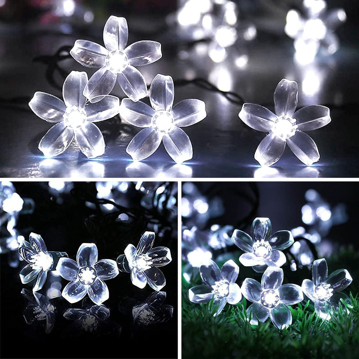 ITICdecor Outdoor Solar Flower String Lights Waterproof 50 LED Fairy Light Decorations for Christmas Tree Garden Patio Fence Yard Spring (Cool White)