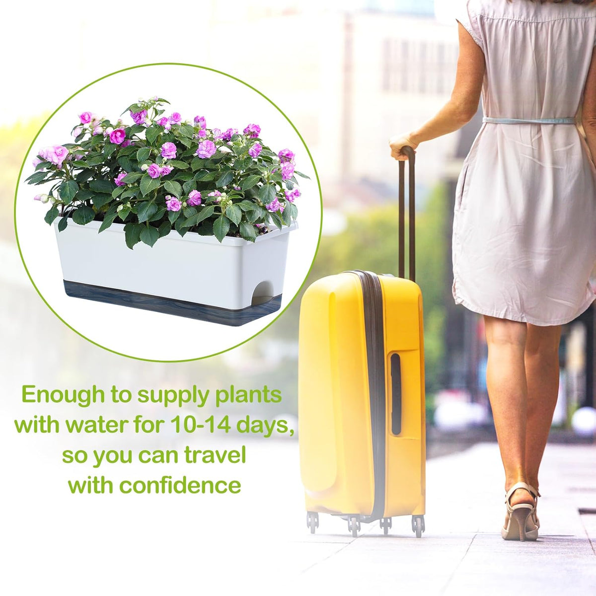 Window Box Planter 8 Pcs, 17 Inches Rectangle Flower Pots with Drainage Holes and Trays, Vegetable Planters for Windowsill Patio Garden Balcony Home Porch Yard Indoor Outdoor (White)