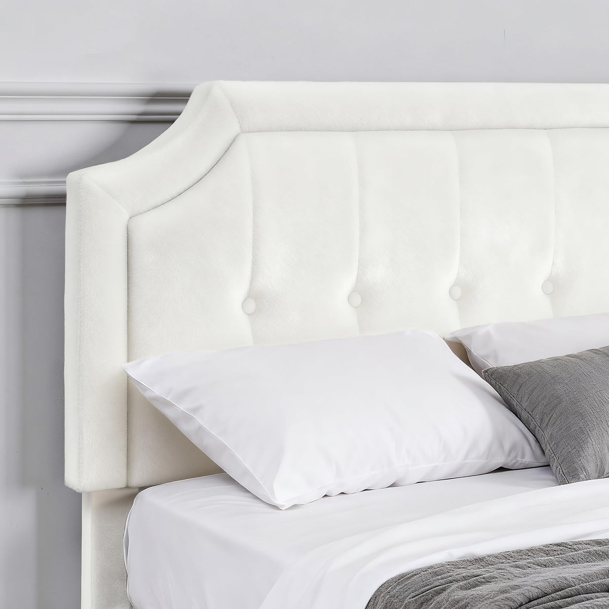 Queen Size Bed Frame with Velvet Upholstered Headboard