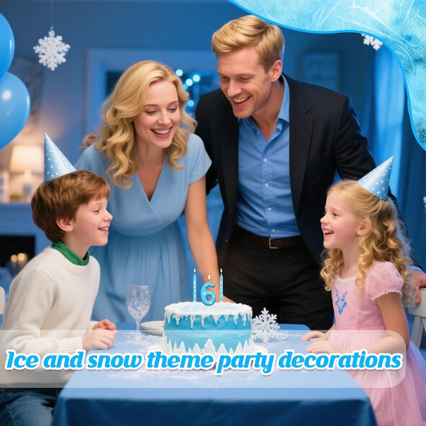 13PCS White and Blue Frozen Themed Party Birthday Candles Set - Blue Number Candles Snowflake Themed Decorations, Girls Party Supplies(Number 6)