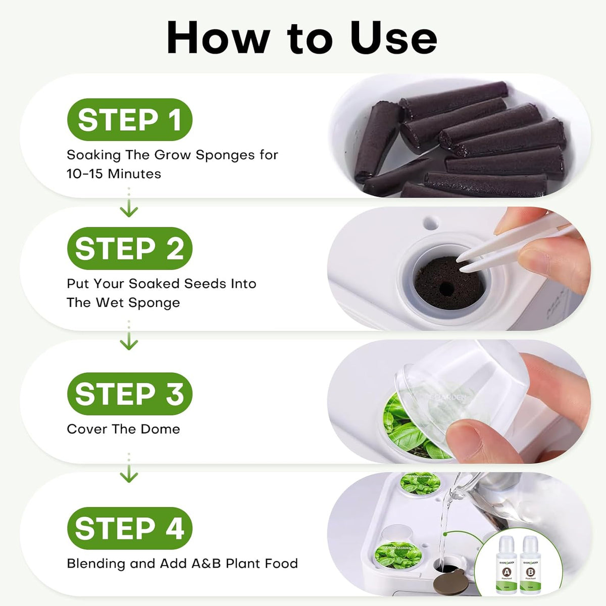 Ahopegarden 52PCS Hydroponics Pods Kit: Compatible with Aerogarden, Includes 24 Grow Sponges, 24 Pods Labels, 4 A&B Plant Food - Hydroponics Supplies for Most Brands