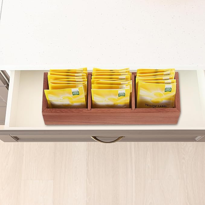uxcell Tea Bag Organizer, 6 Compartments Pine Wood Tea Box with Handle, Tea Storage Organizer Holder for Tea Bags, Beverage Supplies Sugar Packet, Black