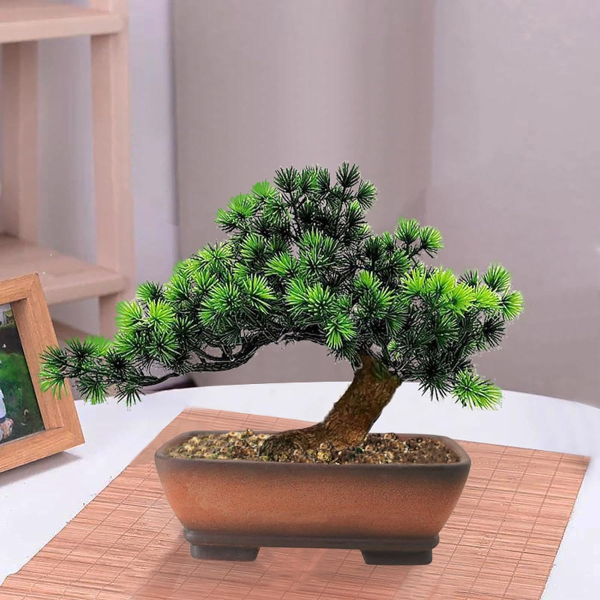MUZHI 2 Pack Handmade Color Gradational Terracotta Bonsai Pot 5 Inch and 6 Inch with Drip Tray, Breathable Unglazed Rectangle Ceramic Planter for Tree Succulent Cactus