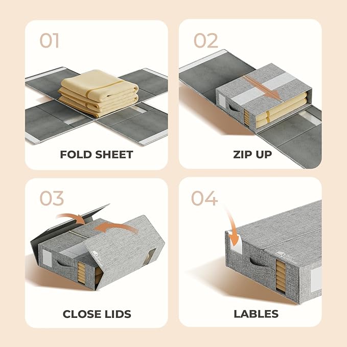 6Pack Sheet Organizers and Storage - King/Queen Size Sheet Storage Organizer with Window, Foldable & Dustproof Sheet Organizer for Linen Closet for Summer Blankets & Sheet Sets,Grey