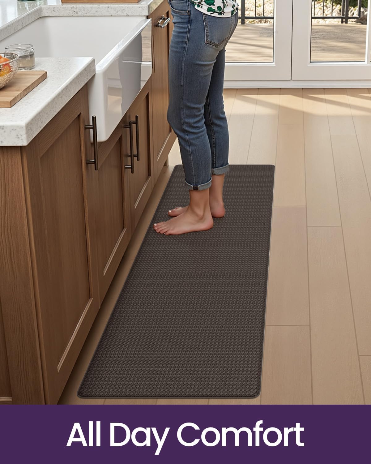 DEXI Kitchen Floor Mats Cushioned Anti Fatigue, 17x59, Standing Runner Rug Waterproof, Comfort Memory Foam Padded for Front Sink Laundry, Brown