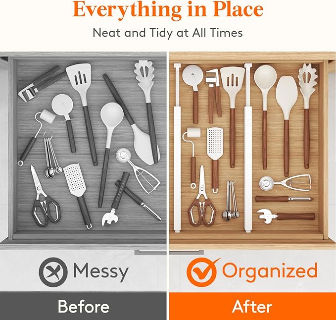 Lifewit 5 Pack 2.36" High Drawer Dividers 40-56cm/16-22 Adjustable Drawer Organizer for Clothes/Utensils, Expandable Drawer Separator in Dresser/Kitchen/Bedroom/Office Organization & Storage White