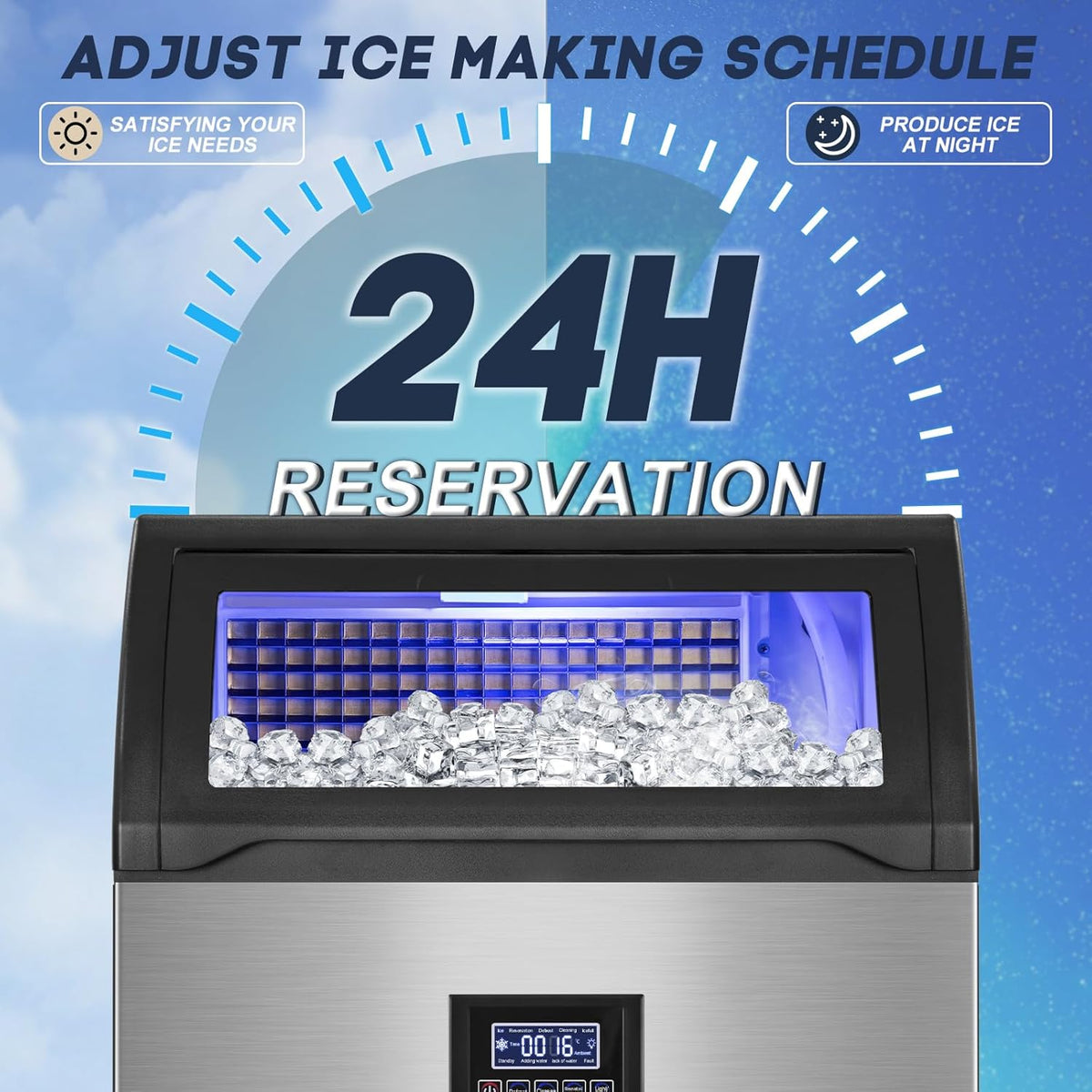 350 Lbs/24H Commercial Ice Maker – 80 Lbs Storage Bin, 126 Ice Cubes Per Cycle – Stainless Steel Undercounter/Freestanding Design, Perfect for Home, Bar, and Outdoor Use, Self-Cleaning Function
