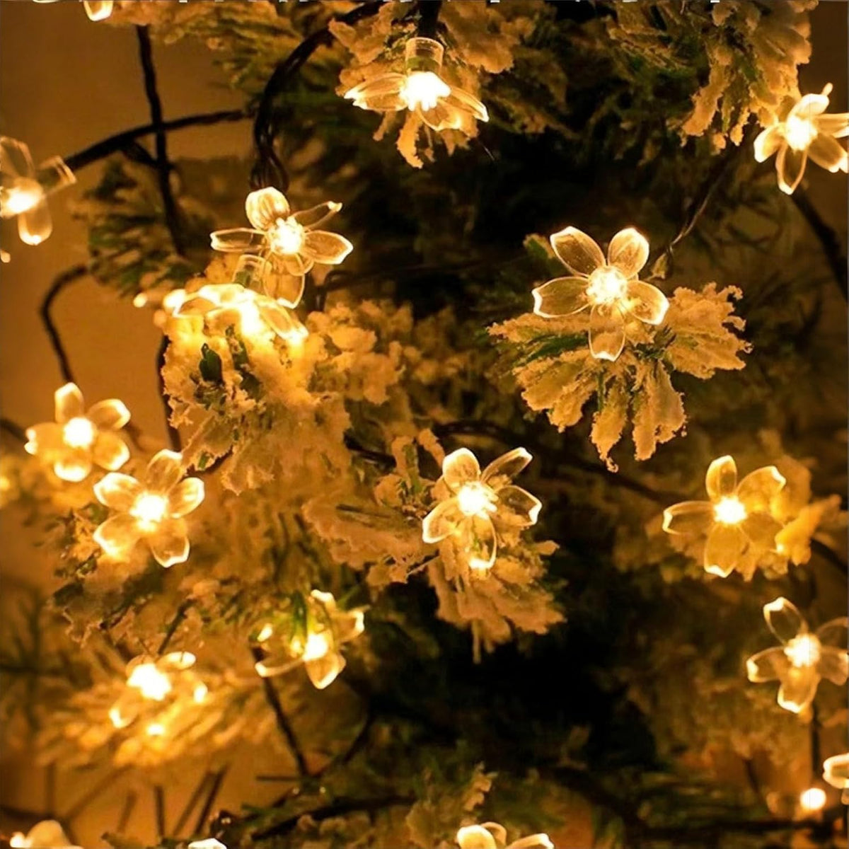 Solar Flower String Lights, 50 LED Outdoor Patio Lights Waterproof, Fairy Lights for Outside Patio Garden Fence Yard Christmas Tree Decor, Warm White