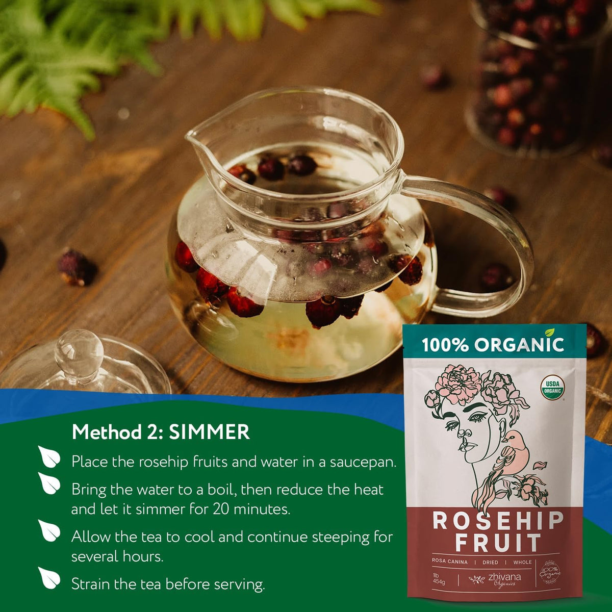 Organic Rose hips Dried Whole (16oz.) – Rosehip Fruit Tea Loose (Rosa Canina) – Source of Vitamin C from Food – European Origin