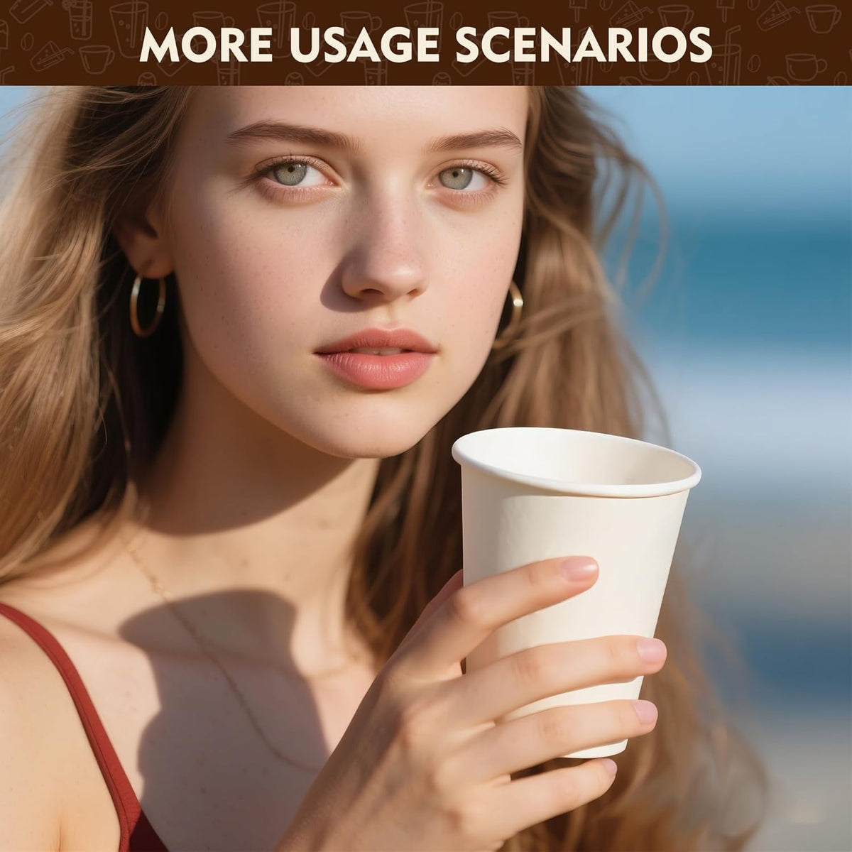 YEEHAW 8 oz 300 Pack Disposable Paper Coffee Cups, White Hot Cups for Hot Beverage Drinkings, Ideal for Cafes, Bistros, Businesses and Family