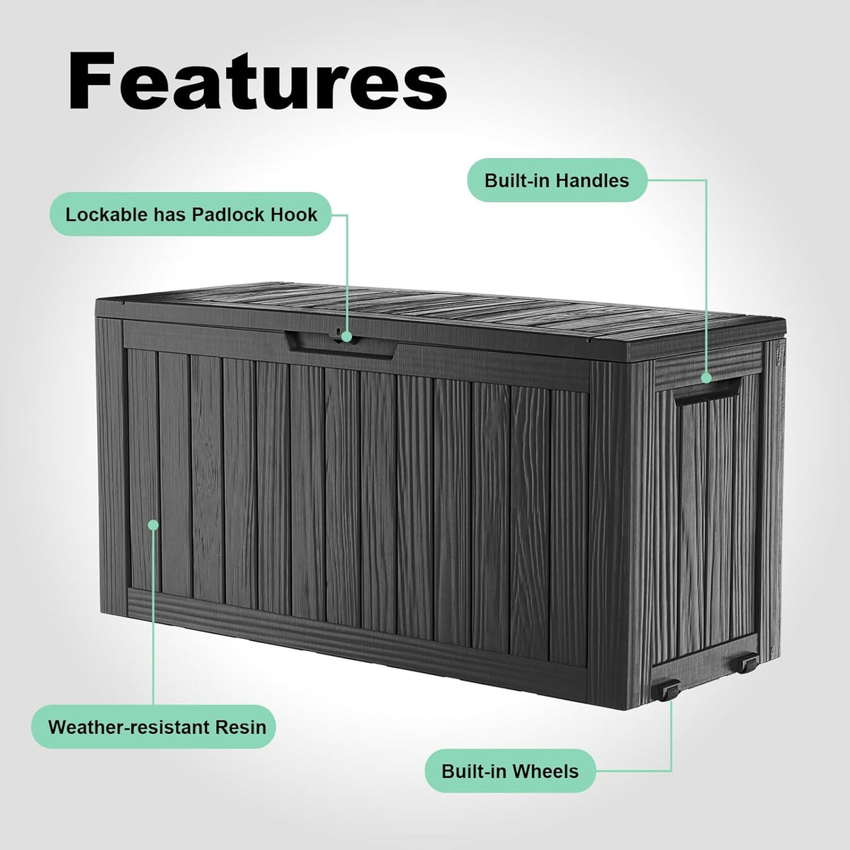 75 Gallon Outdoor Storage Box – Waterproof Deck Box for Patio & Garden,Black