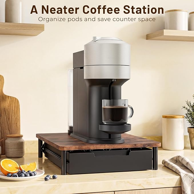 Coffee Pod Drawer Organizer for Nespresso Vertuo, Patented Flexible Slot Design Holds Up to 40 Large Capsules, Rustic Wood Look, Fits Under Coffee Machines