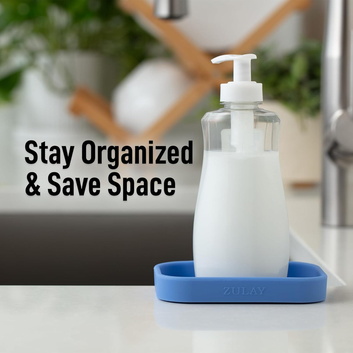 Zulay Kitchen Small Silicone Sponge Holder (4.9x3.3”) – Space-Saving Sink Organizer Tray for Sponge, Soap, Brush & More – Compact Non-Slip Dish for Kitchen & Bathroom (Provence Blue)